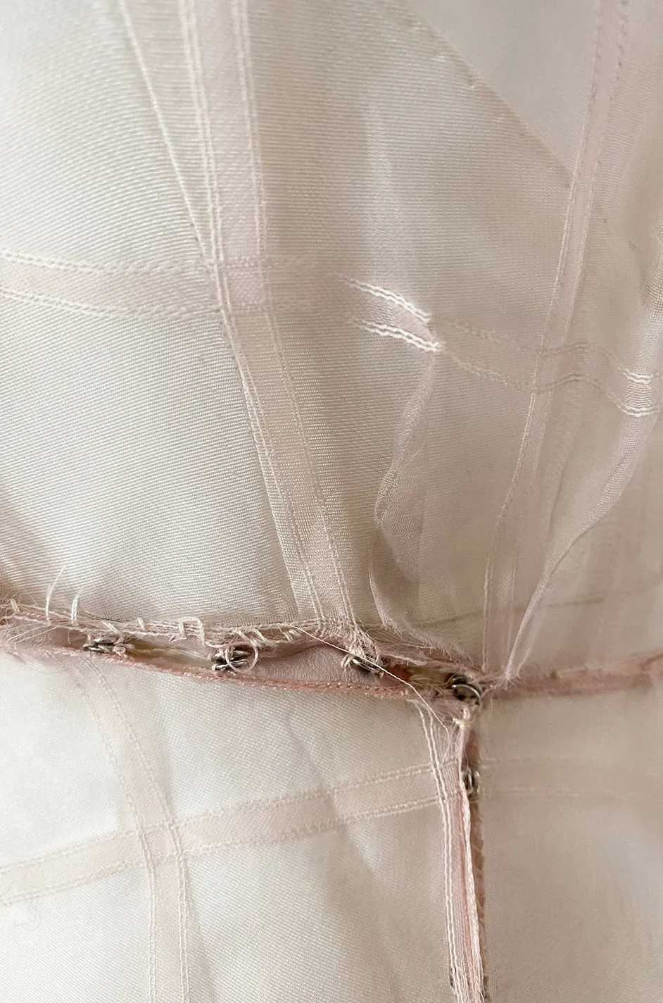 1930s Unlabeled Deep Blush Silk Ribbon Organza Dress w Slip & Floral Belt