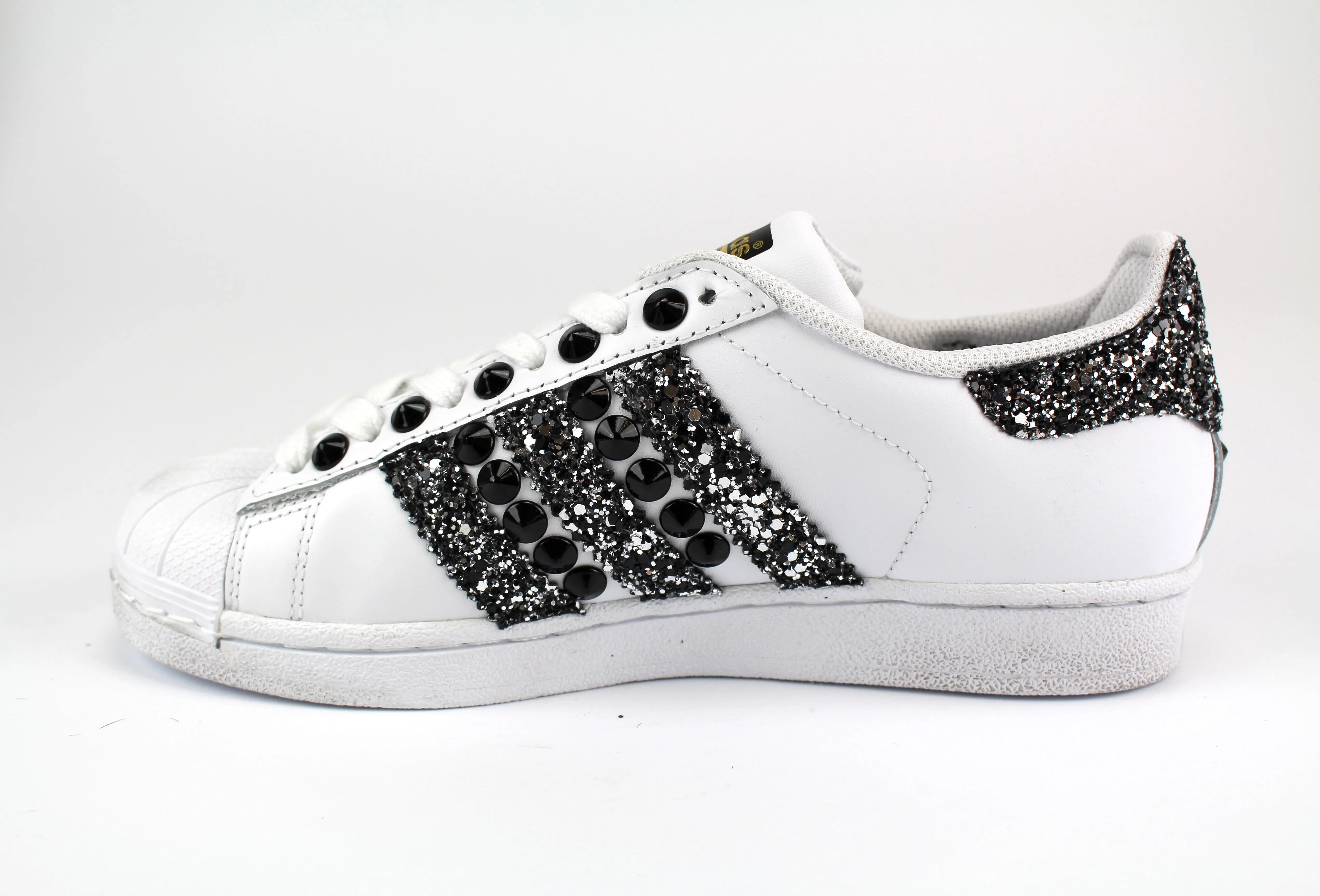 Adidas Superstar Black Silver Glitter & Black Borchie