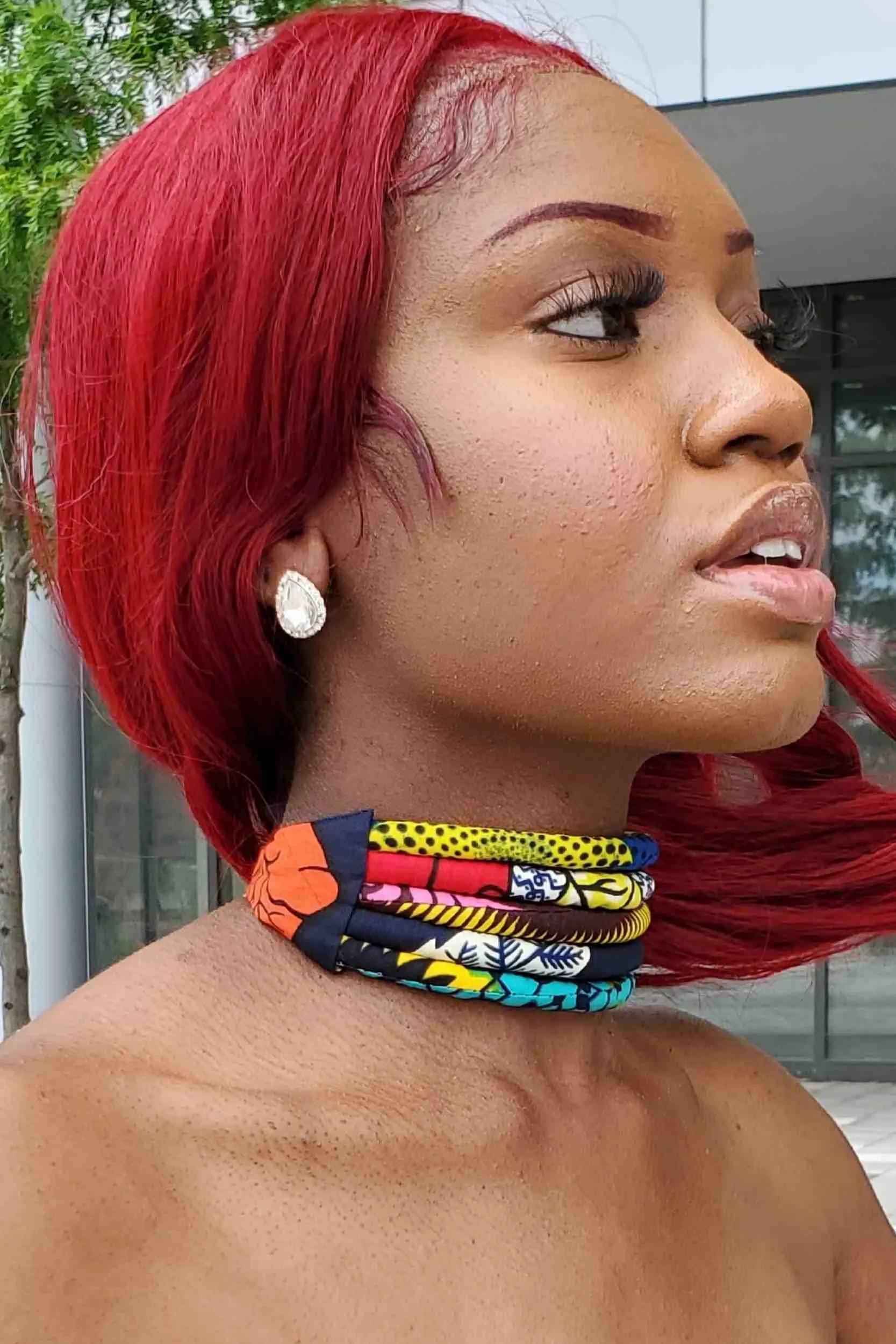 African Print Layered Choker Necklace (5-Layers)