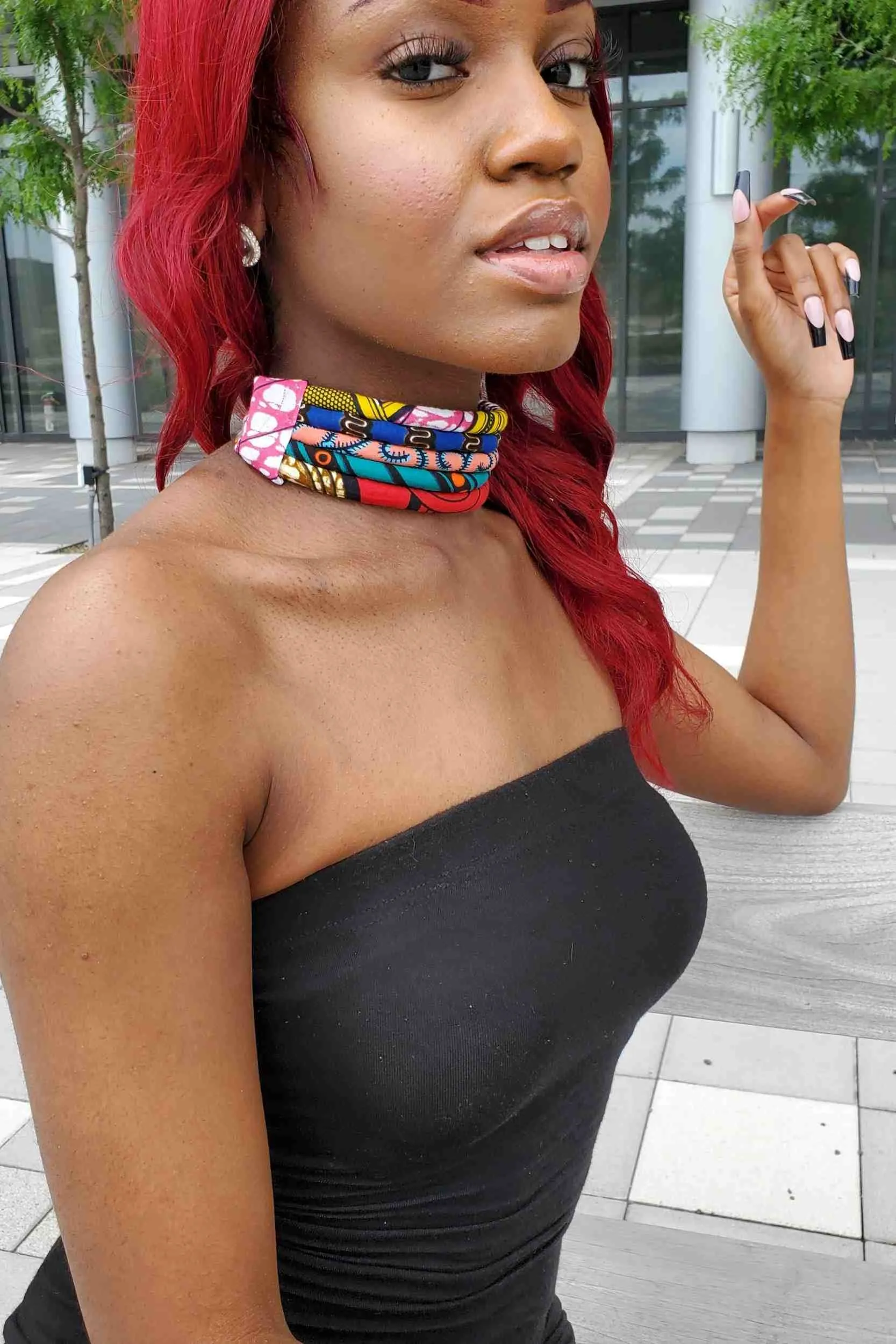 African Print Layered Choker Necklace (5-Layers)