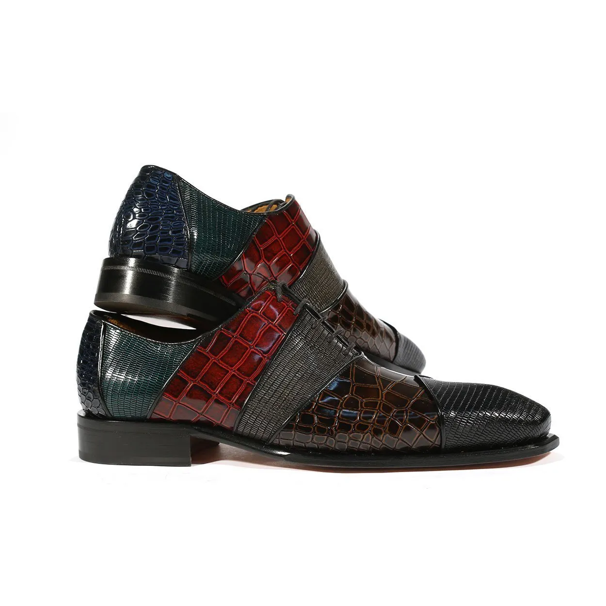 Ambrogio 39139 Men's Luxury Handmade Shoes Multi-Color Lizard Print / Crocodile Print / Calf-Skin Leather Oxfords (AMBS1001)