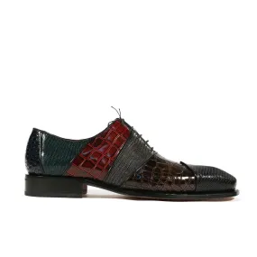 Ambrogio 39139 Men's Luxury Handmade Shoes Multi-Color Lizard Print / Crocodile Print / Calf-Skin Leather Oxfords (AMBS1001)