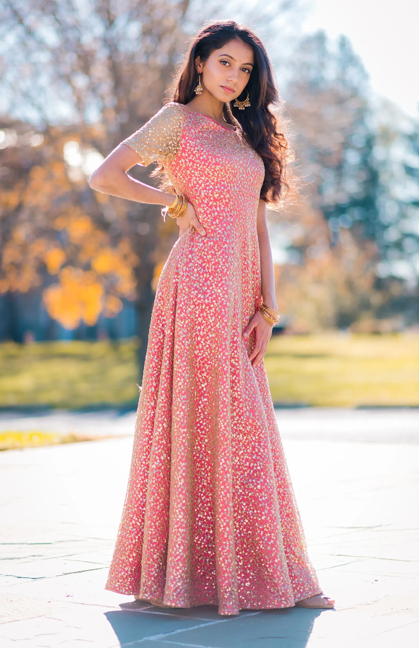 AMIRA Gold Embroidered Anarkali Dress