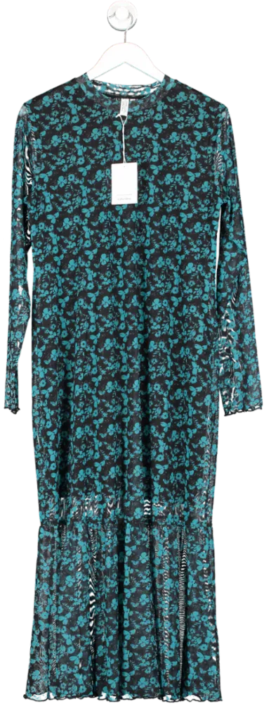 & Other Stories Black/Blue Printed Mesh Midi Dress BNWT UK L