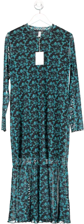 & Other Stories Black/Blue Printed Mesh Midi Dress BNWT UK L