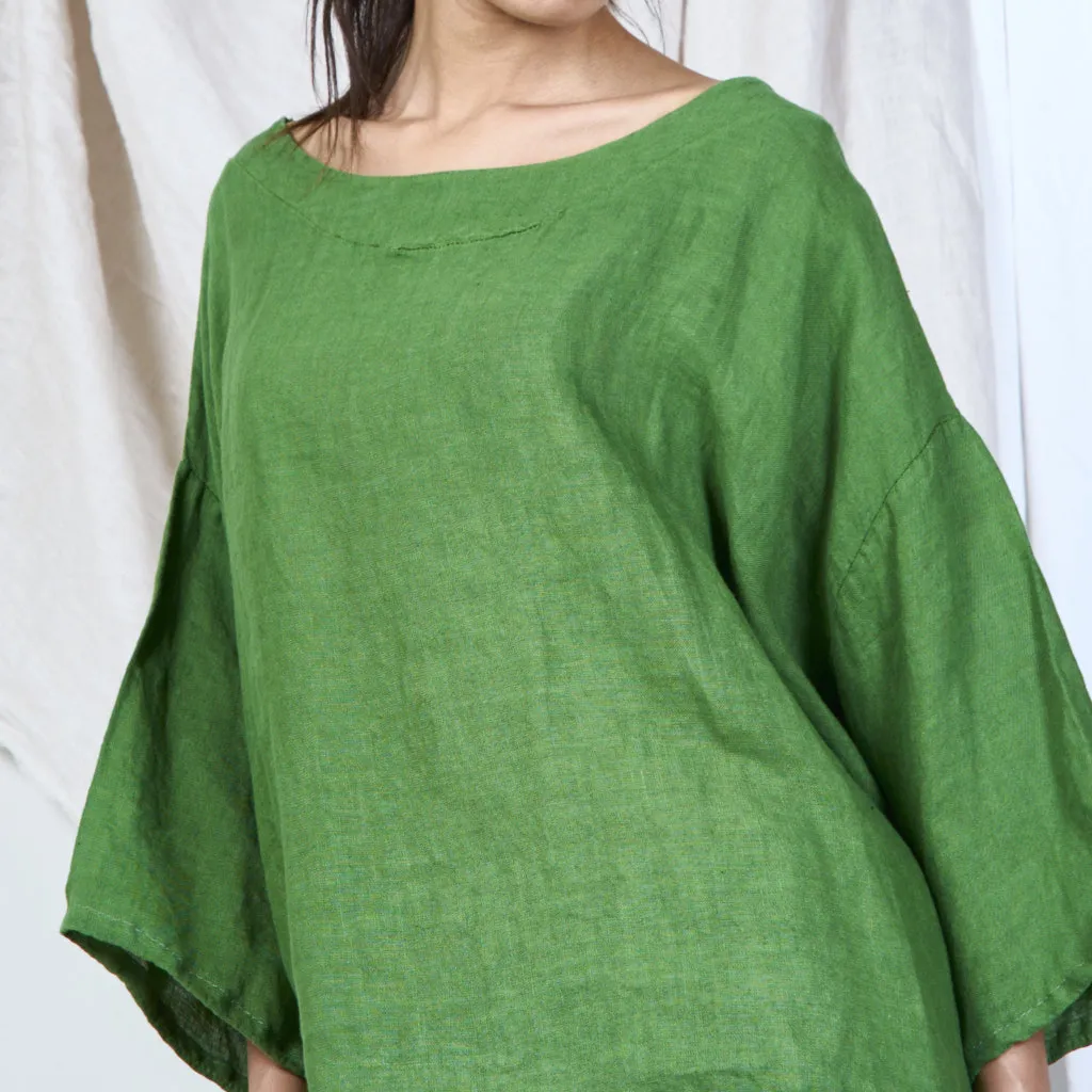 Asymmetrical linen top with batwing sleeves wholesale