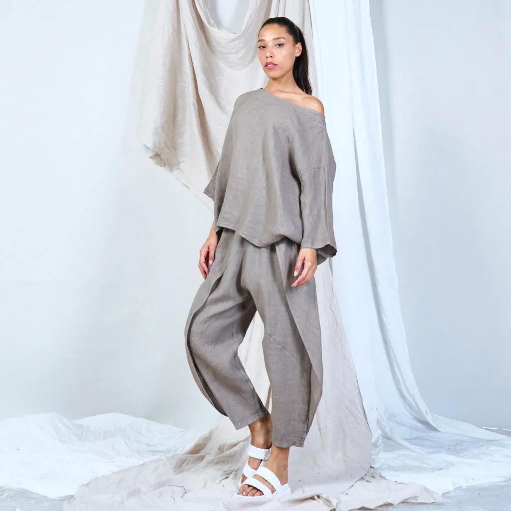 Asymmetrical linen top with batwing sleeves wholesale