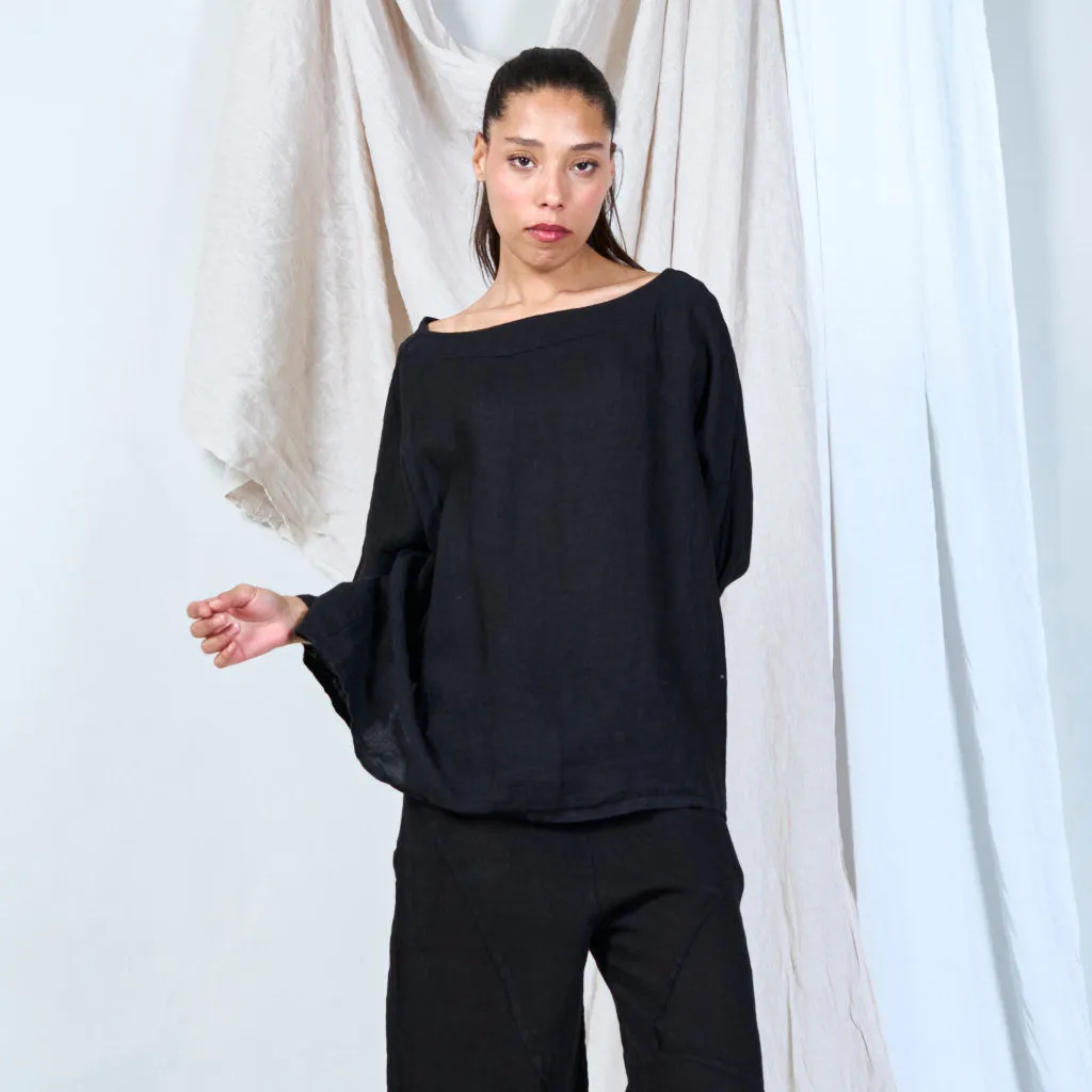 Asymmetrical linen top with batwing sleeves wholesale