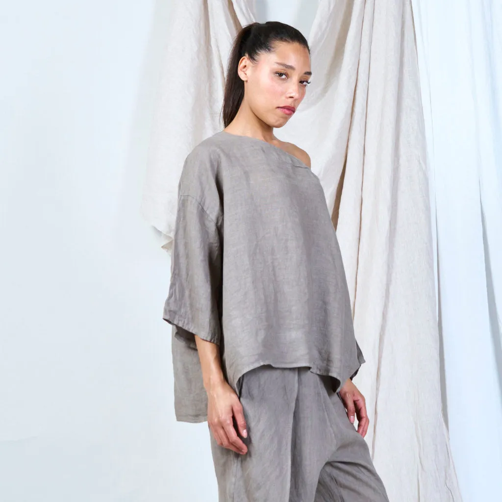 Asymmetrical linen top with batwing sleeves wholesale