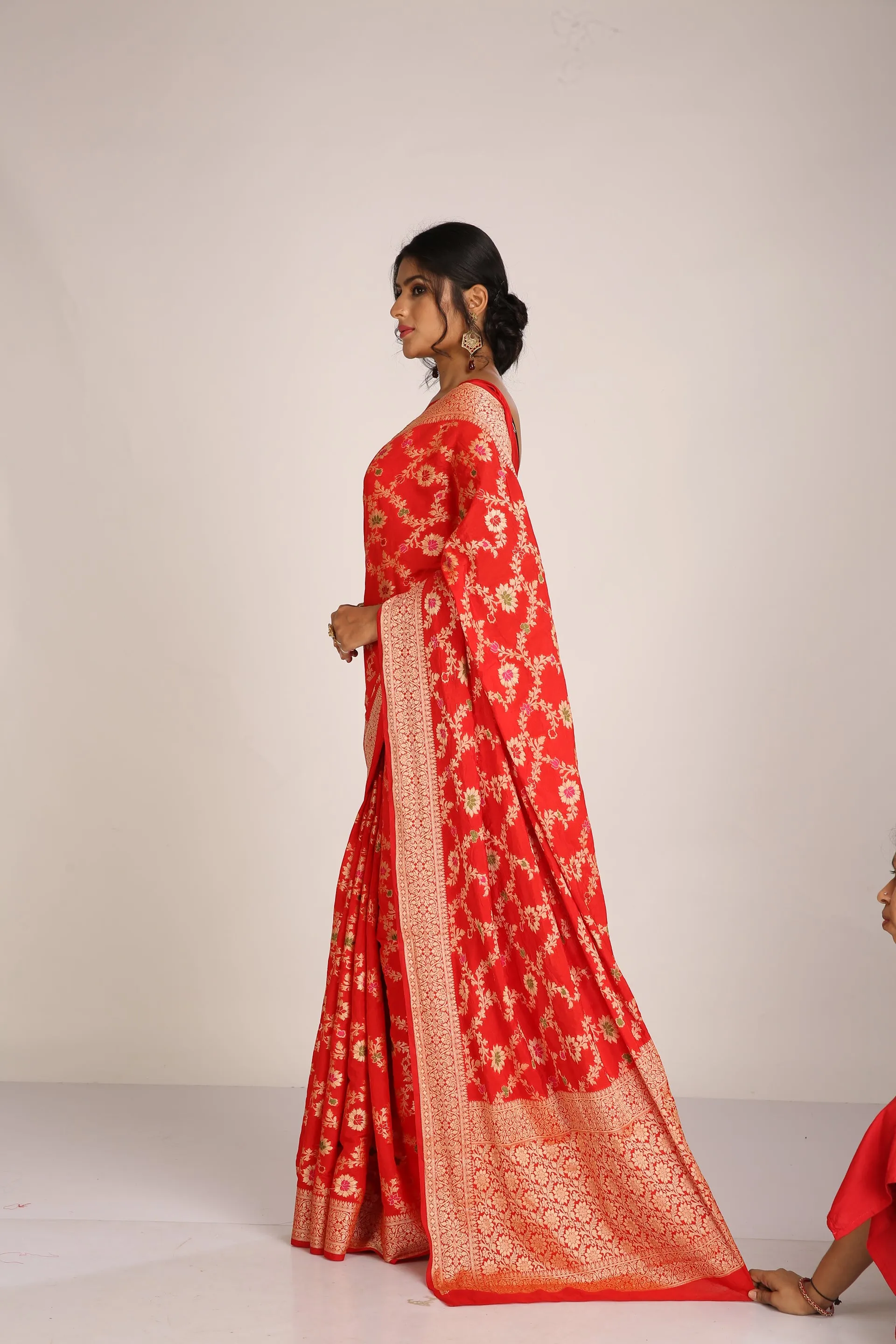 Banarasi Saree in Red With Gold