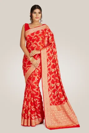 Banarasi Saree in Red With Gold