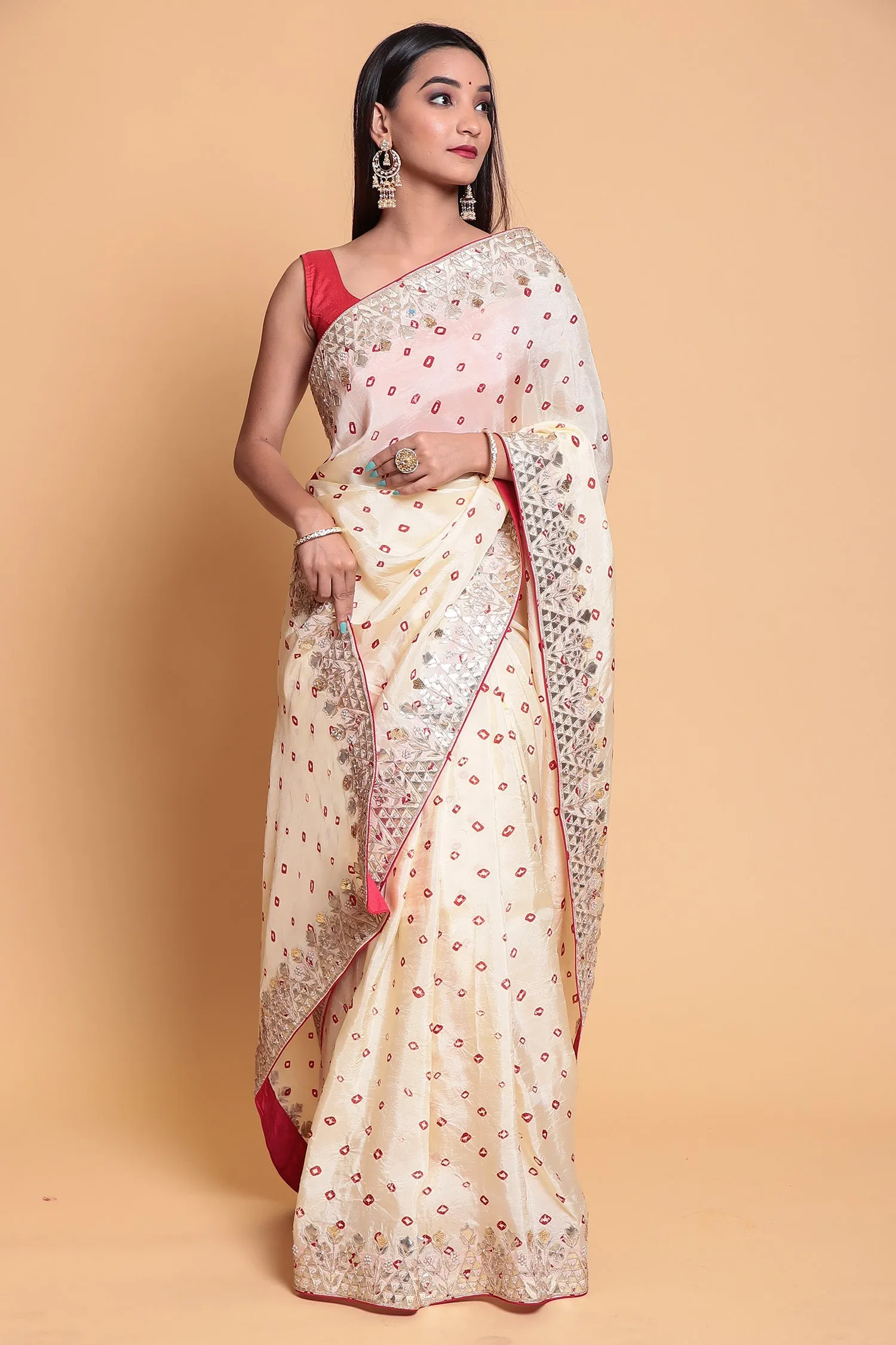 Bandhej Silk Saree with Gota Patti work.