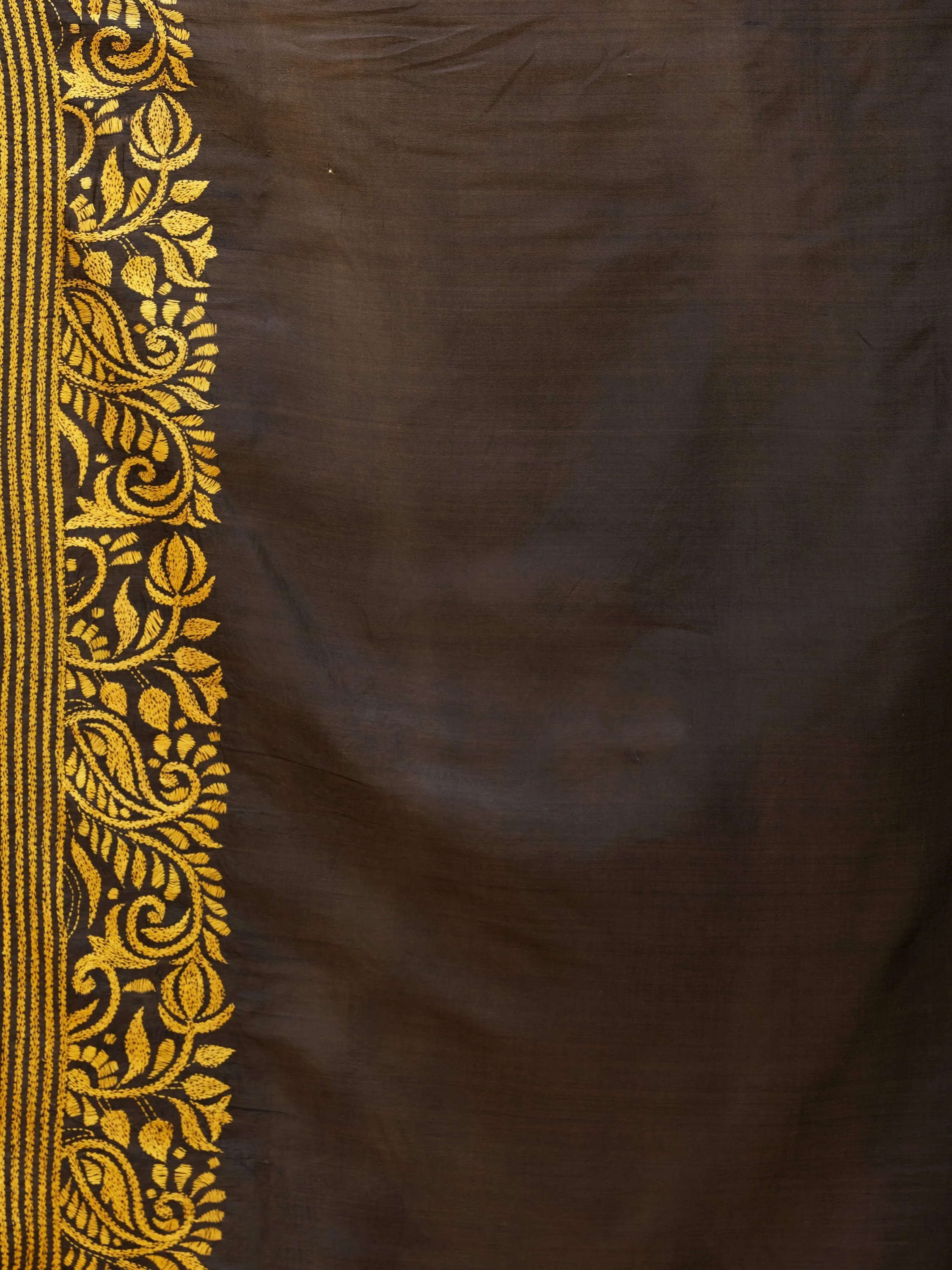 Black and Yellow Kantha Stitch Saree