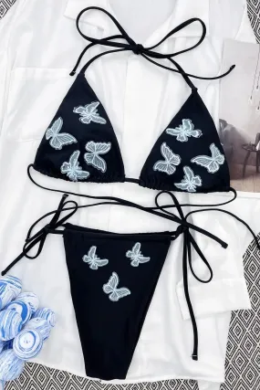 Black Butterfly Print Bikini