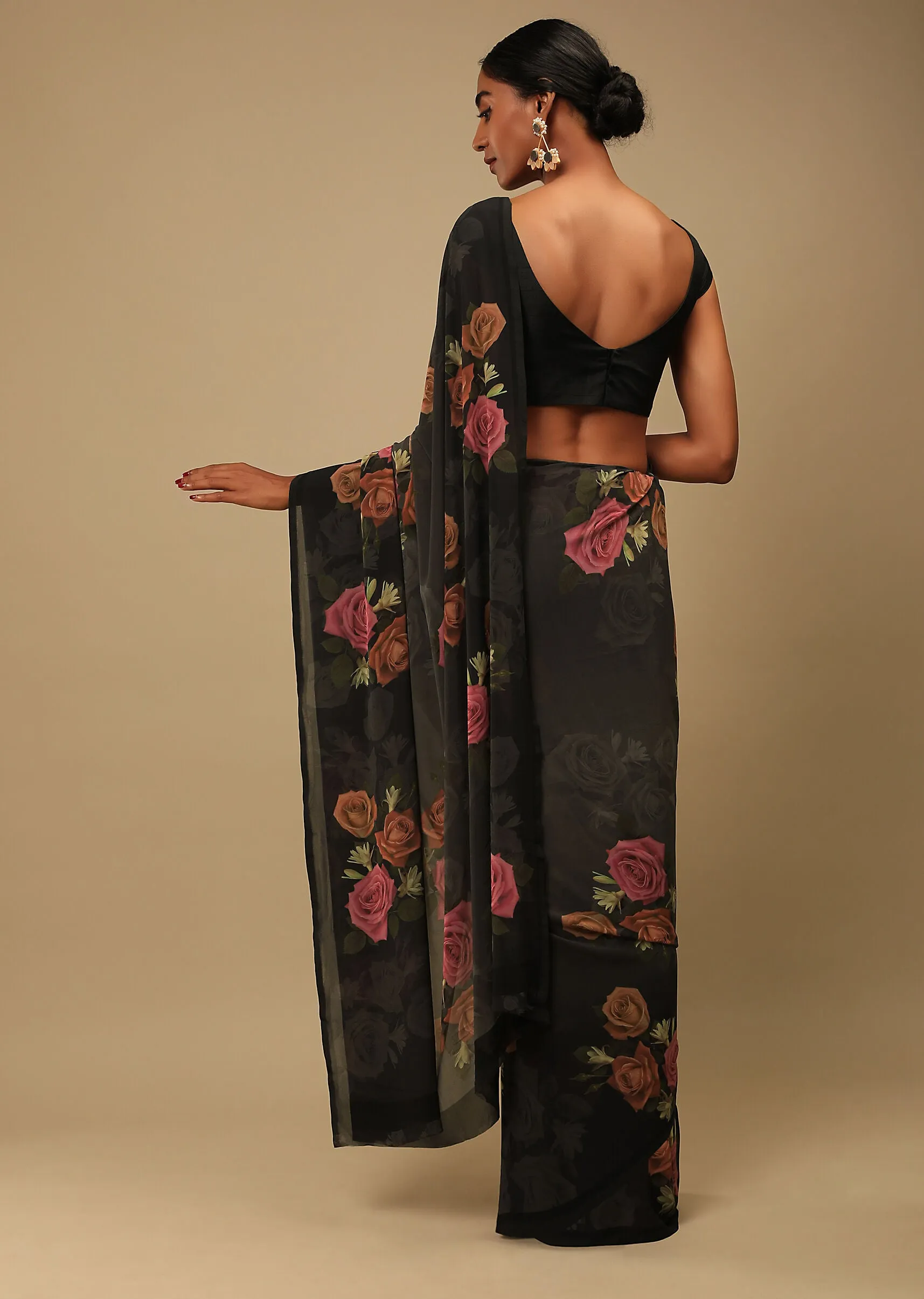 Black Rose Print Saree