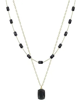 Black Square Beaded Layer Necklace