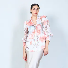 Botanical print semi-sheer blouse wholesale