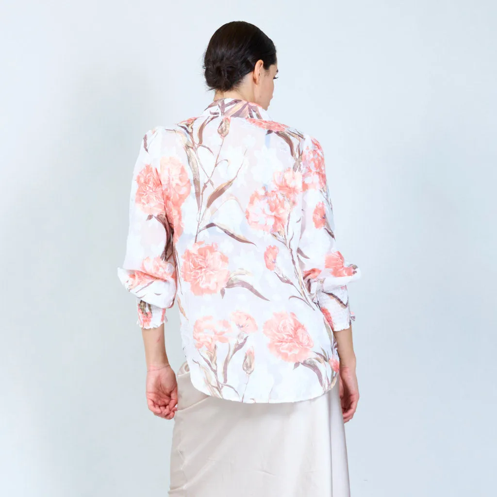 Botanical print semi-sheer blouse wholesale