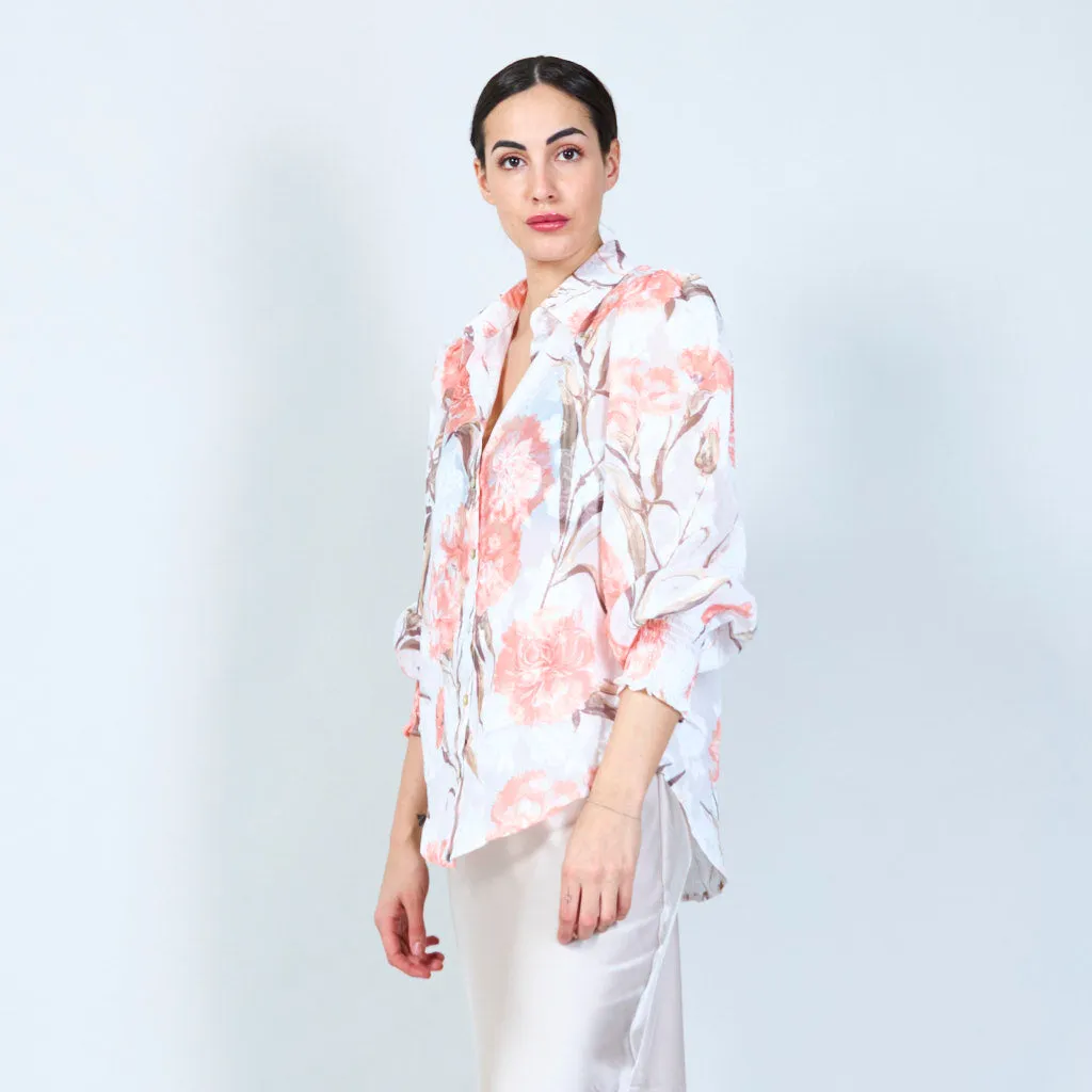 Botanical print semi-sheer blouse wholesale