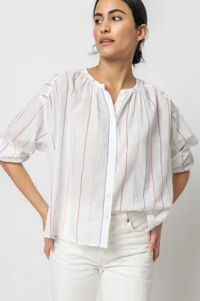 Bracelet Sleeve Shirred Blouse | Multi Stripe