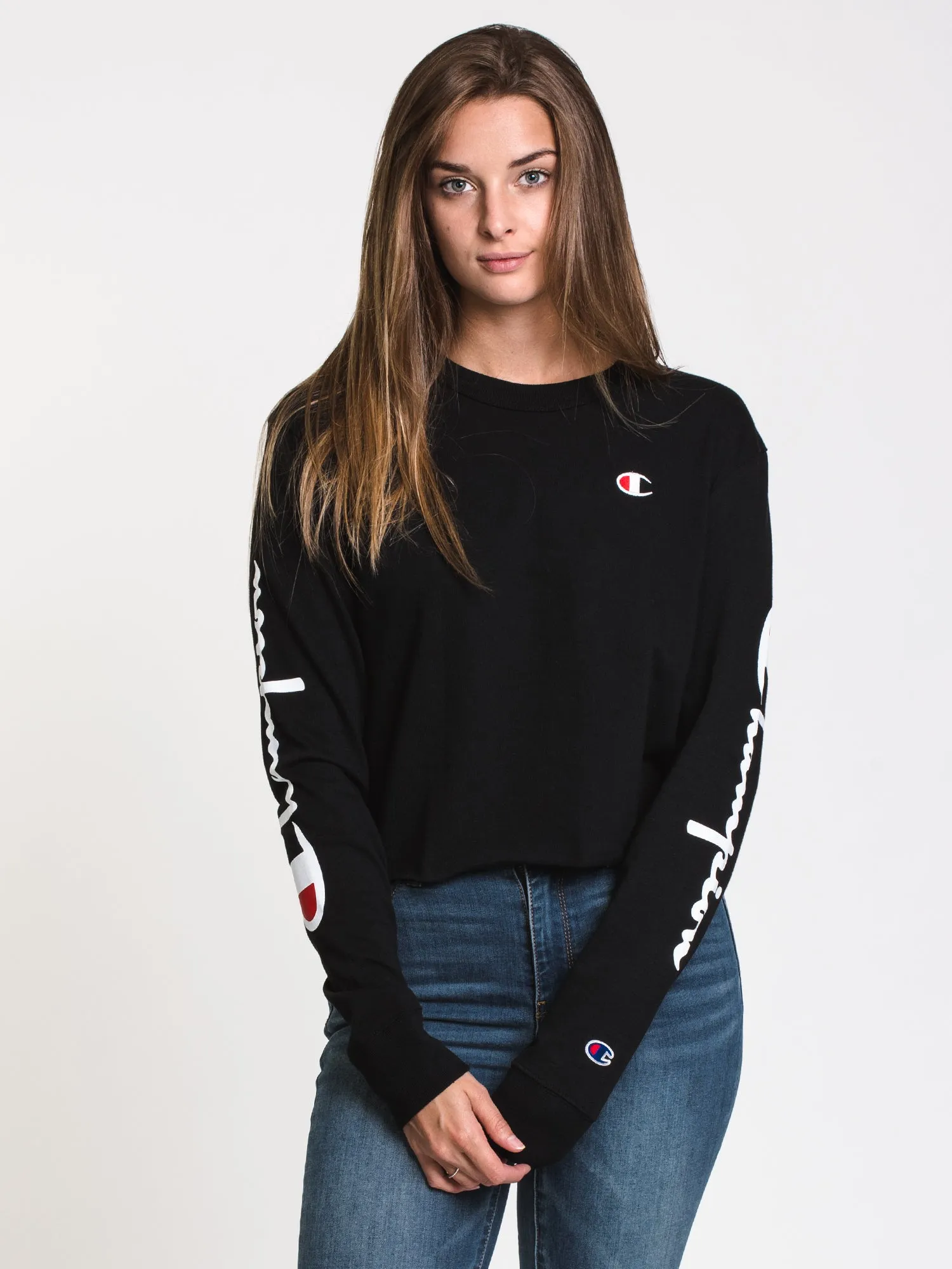 CHAMPION CROPPED LONG SLEEVE BOYFRIEND TEE  - CLEARANCE