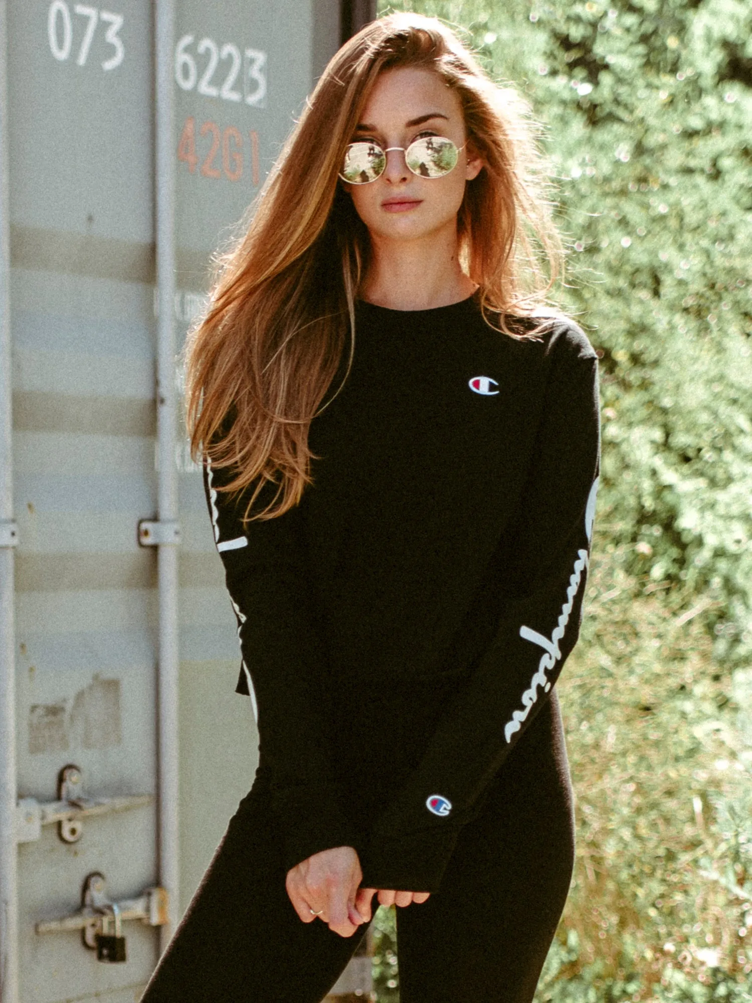 CHAMPION CROPPED LONG SLEEVE BOYFRIEND TEE  - CLEARANCE