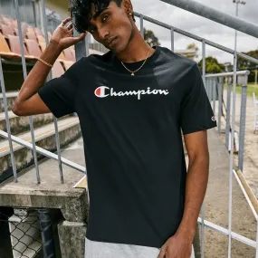 CHAMPION MEN'S SCRIPT SHORT SLEEVE BLACK TEE