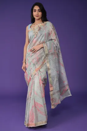 Chanderi Saree with Marble Print