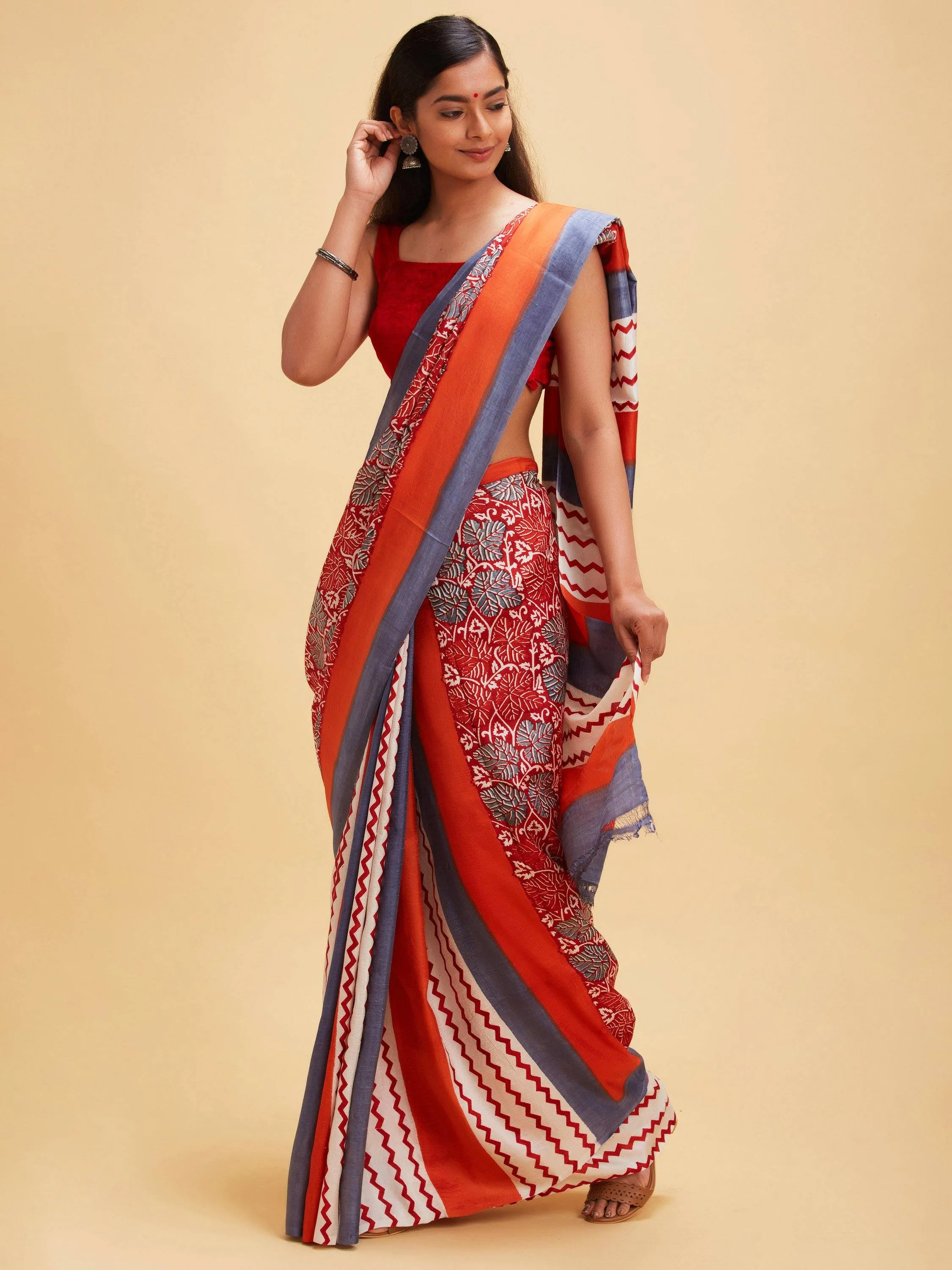 Cherry Red Bishnupuri Silk Saree