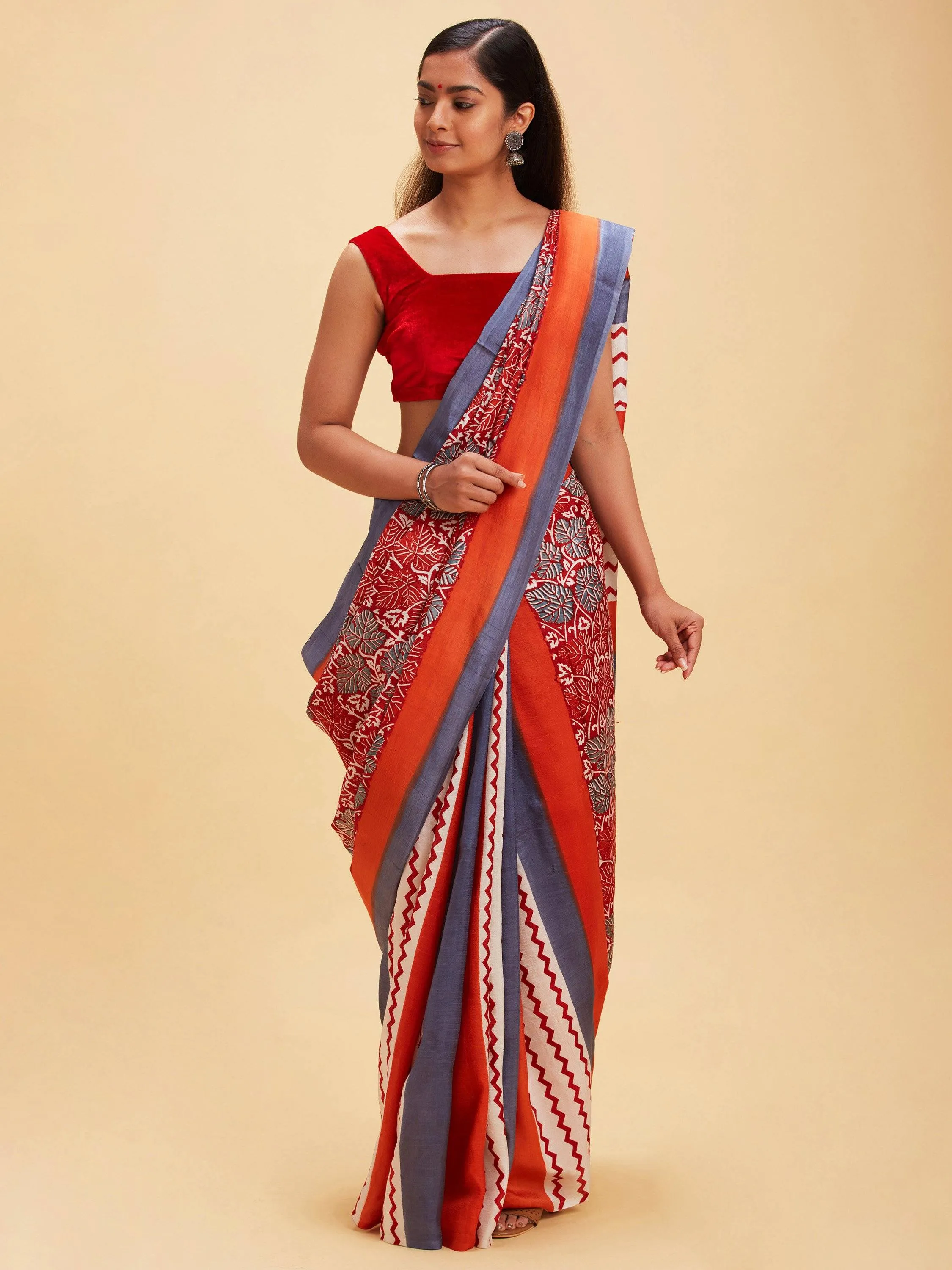 Cherry Red Bishnupuri Silk Saree