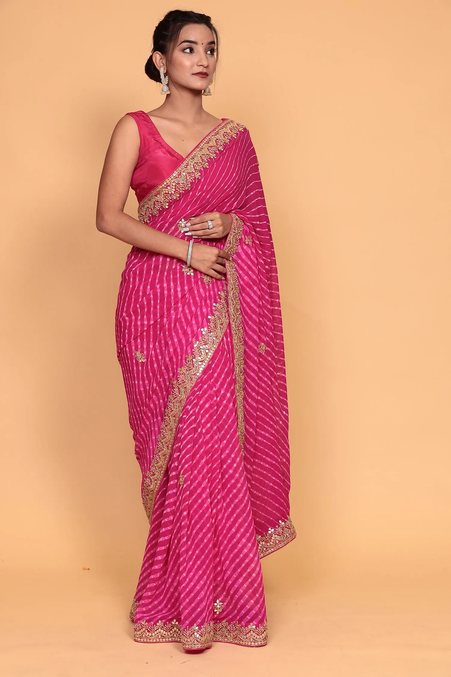 Chiffon Saree with Gota Patti, Mothra work.