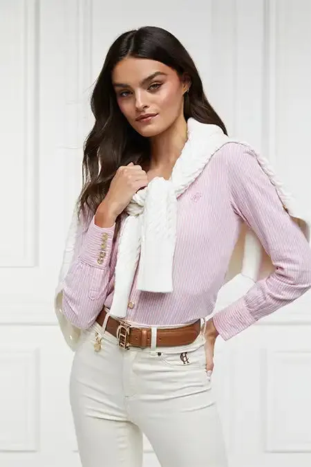 Classic V-Neck Blouse (Pink Stripe)