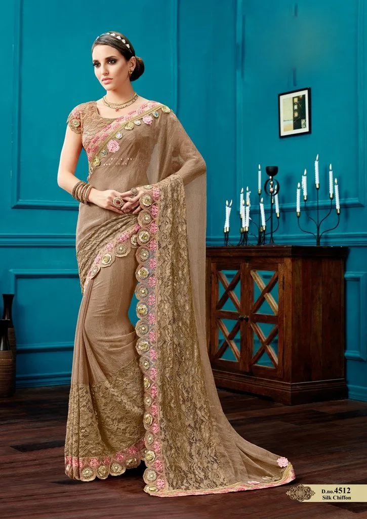 Coffee Saree in Silk and Net