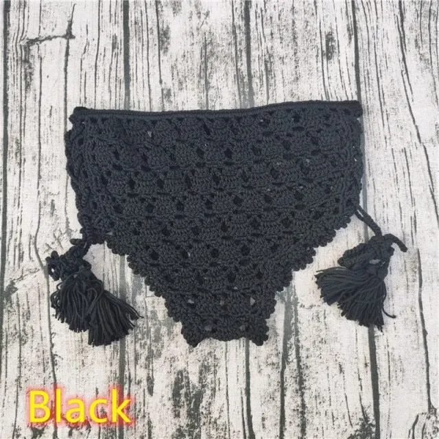 Crochet High Waist Bikini Bottoms With Lace Up Sides 4 Different Colors White Beige Black Or Lake Blue "Candice" Shorts With Boho Tassel Laces Available In Small Medium Or Large