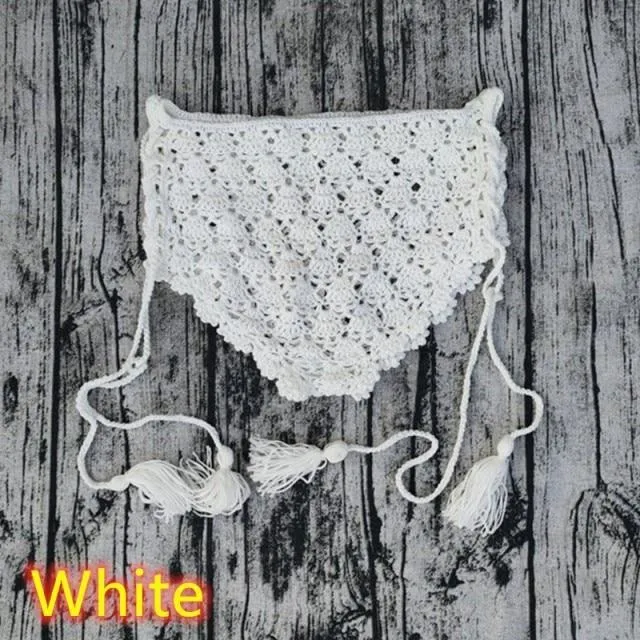 Crochet High Waist Bikini Bottoms With Lace Up Sides 4 Different Colors White Beige Black Or Lake Blue "Candice" Shorts With Boho Tassel Laces Available In Small Medium Or Large