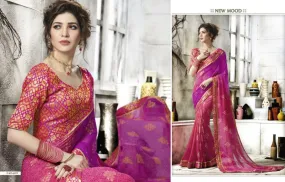 Dark pink with golden work chiffon saree