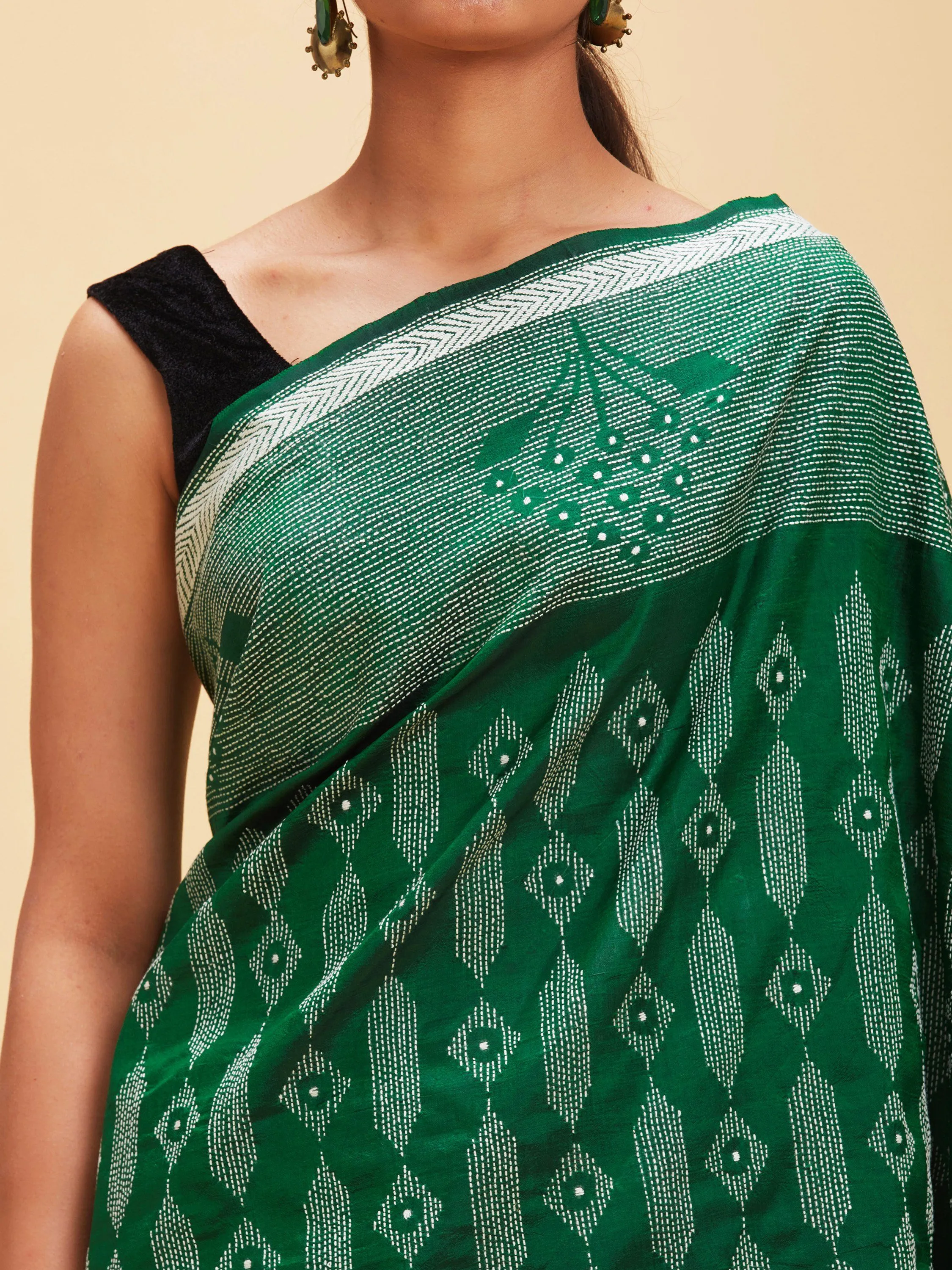 Forest Green Kantha Stitch Sari