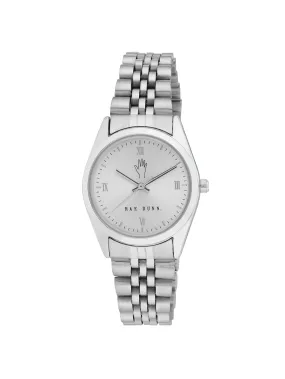 JULIA Round Face Roman Numeral Link Watch in Silver, 30mm