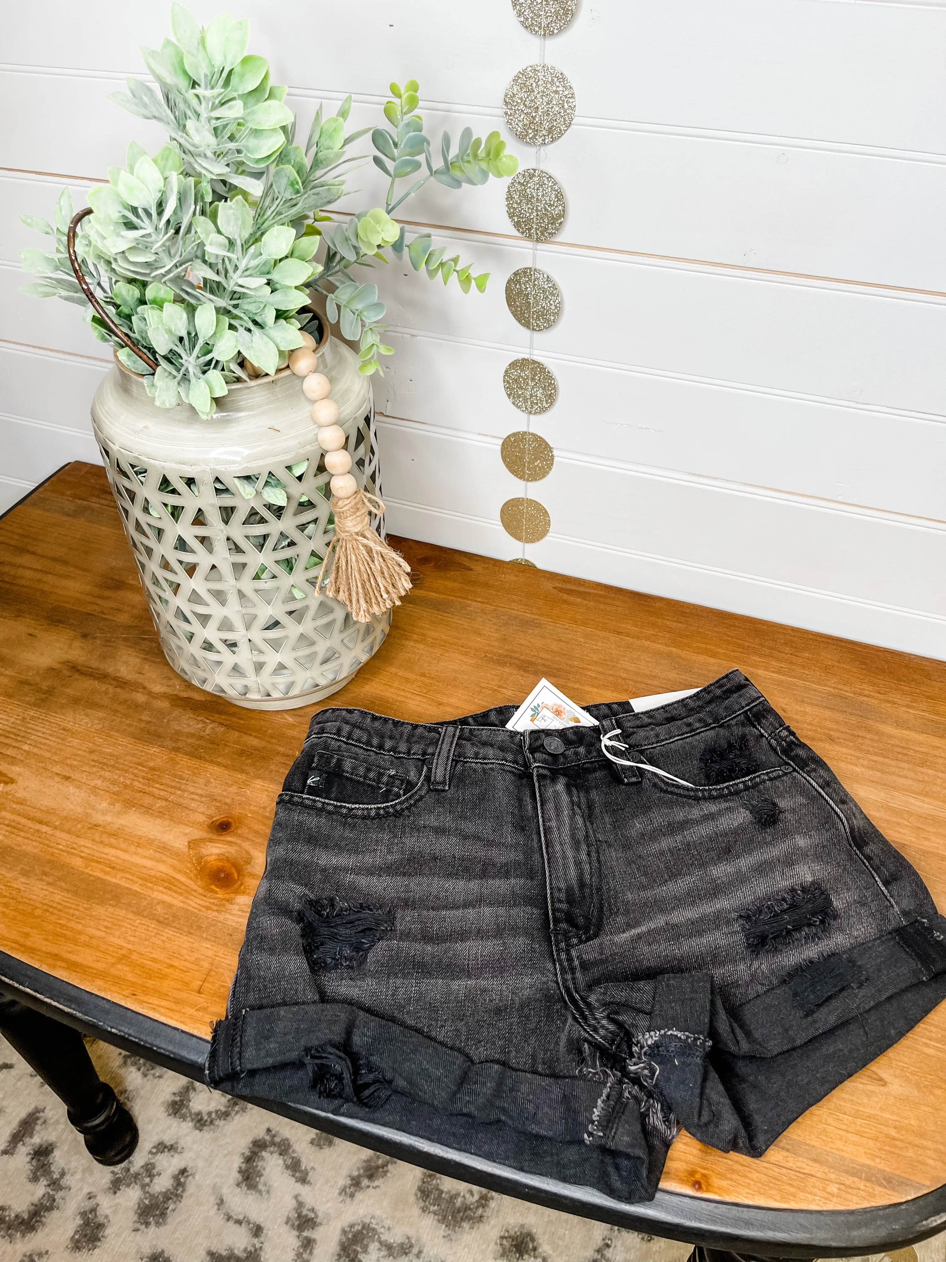 KanCan High Rise Distressed Black Shorts