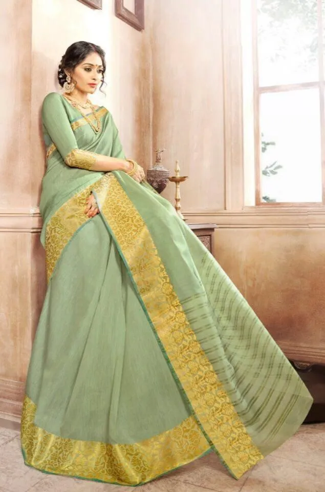 Khadi Faux Silk Saree Collection- light green