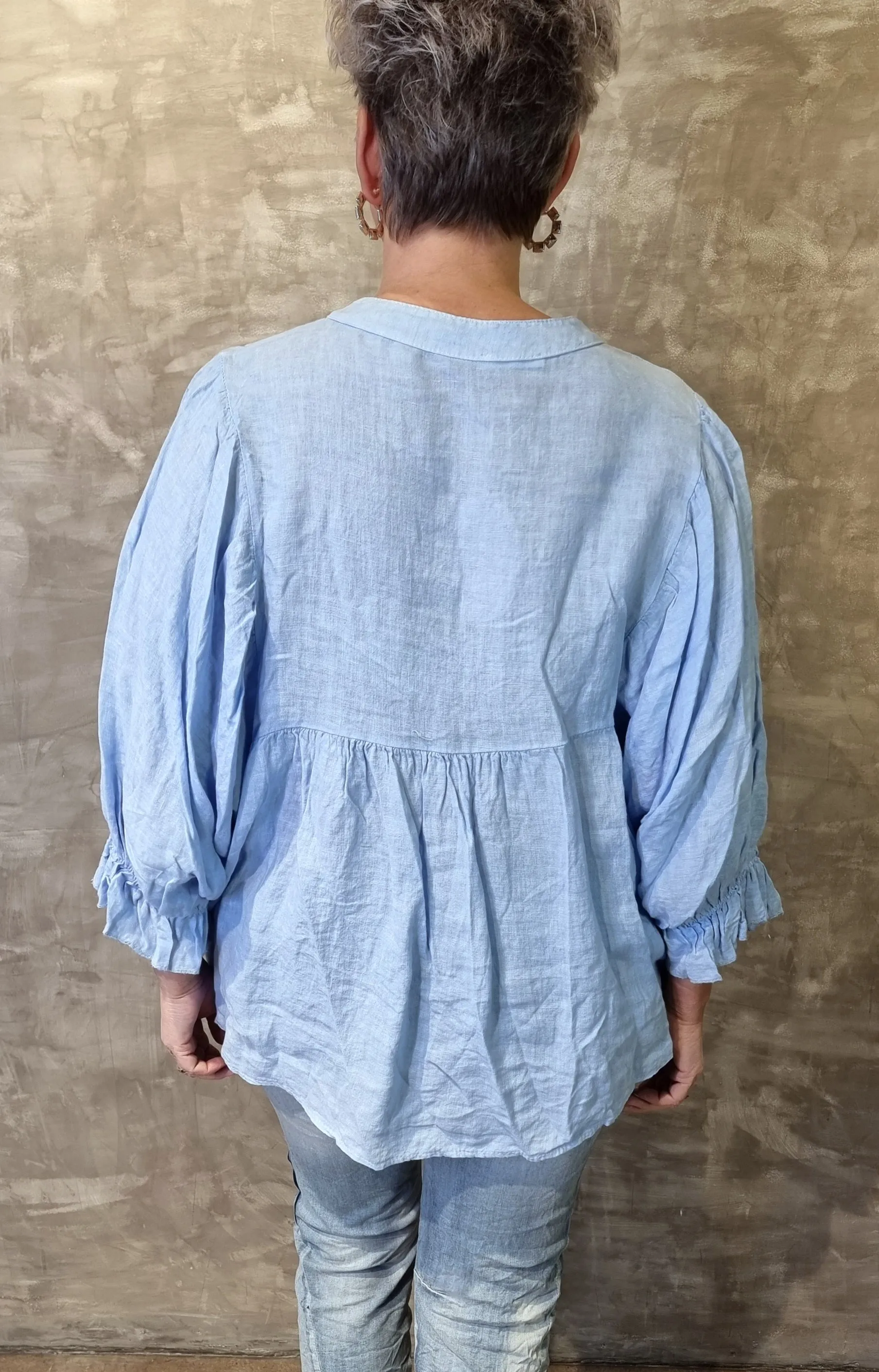 Lina Linen Blouse Light Blue