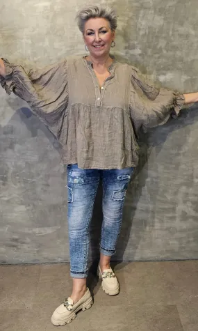 Lina Linen Blouse Taupe