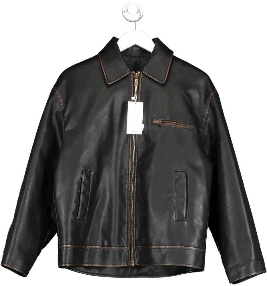 MANGO Black Worn Leather Effect Jacket BNWT UK XS