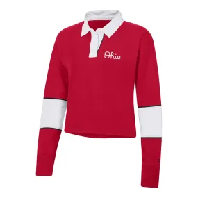 Ohio State Buckeyes Champion Script Collar Long Sleeve Scarlet Crop