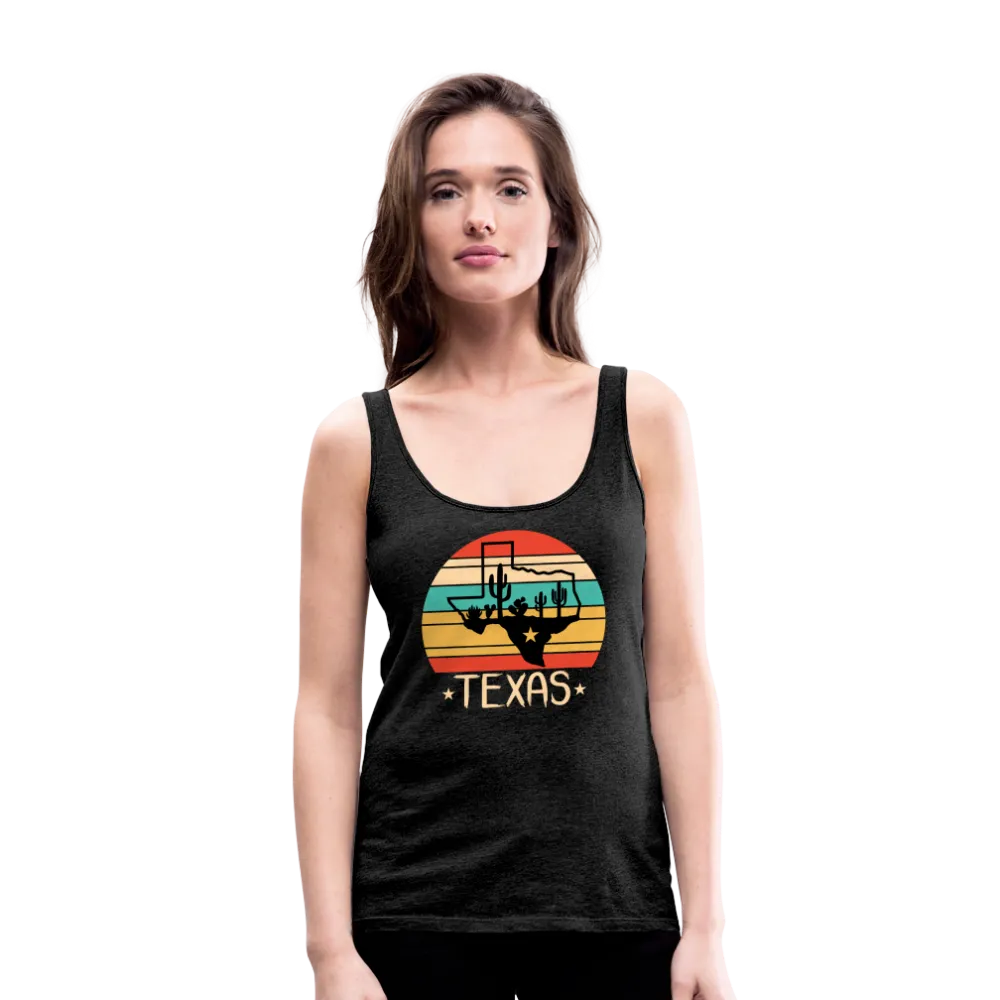 Texan Oasis: Premium Women's Tank Top with Texas Outline and Cactus Design