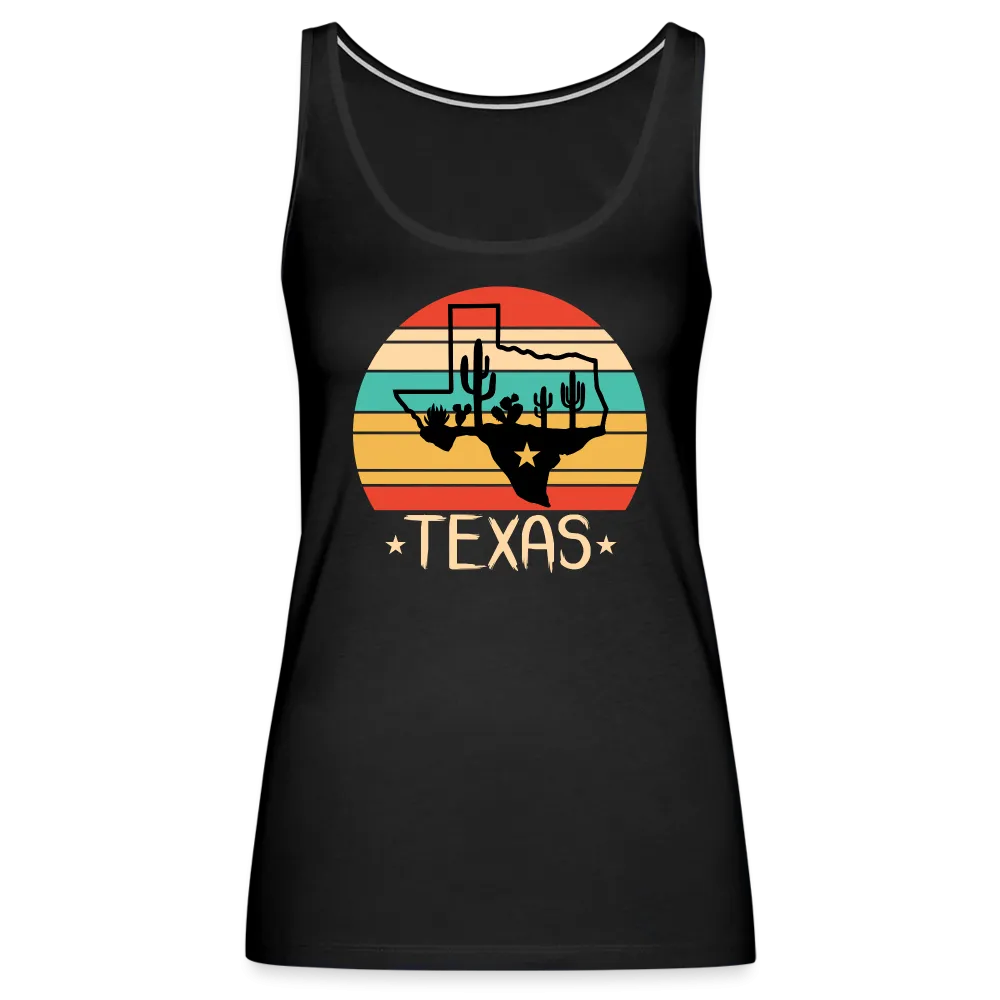 Texan Oasis: Premium Women's Tank Top with Texas Outline and Cactus Design