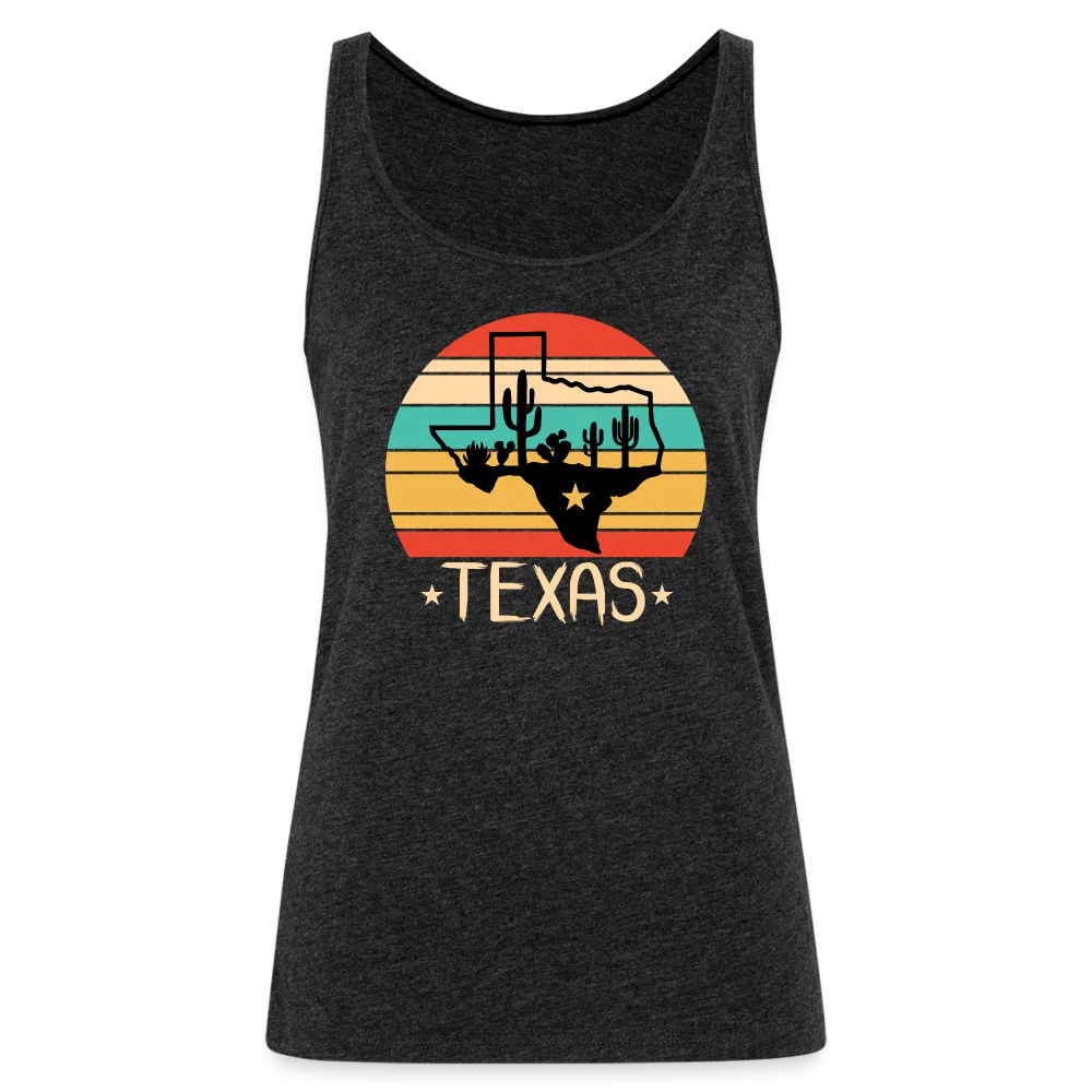 Texan Oasis: Premium Women's Tank Top with Texas Outline and Cactus Design