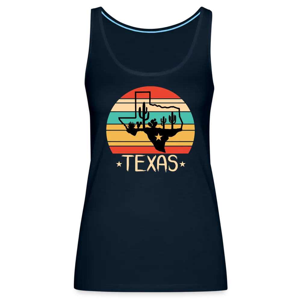 Texan Oasis: Premium Women's Tank Top with Texas Outline and Cactus Design