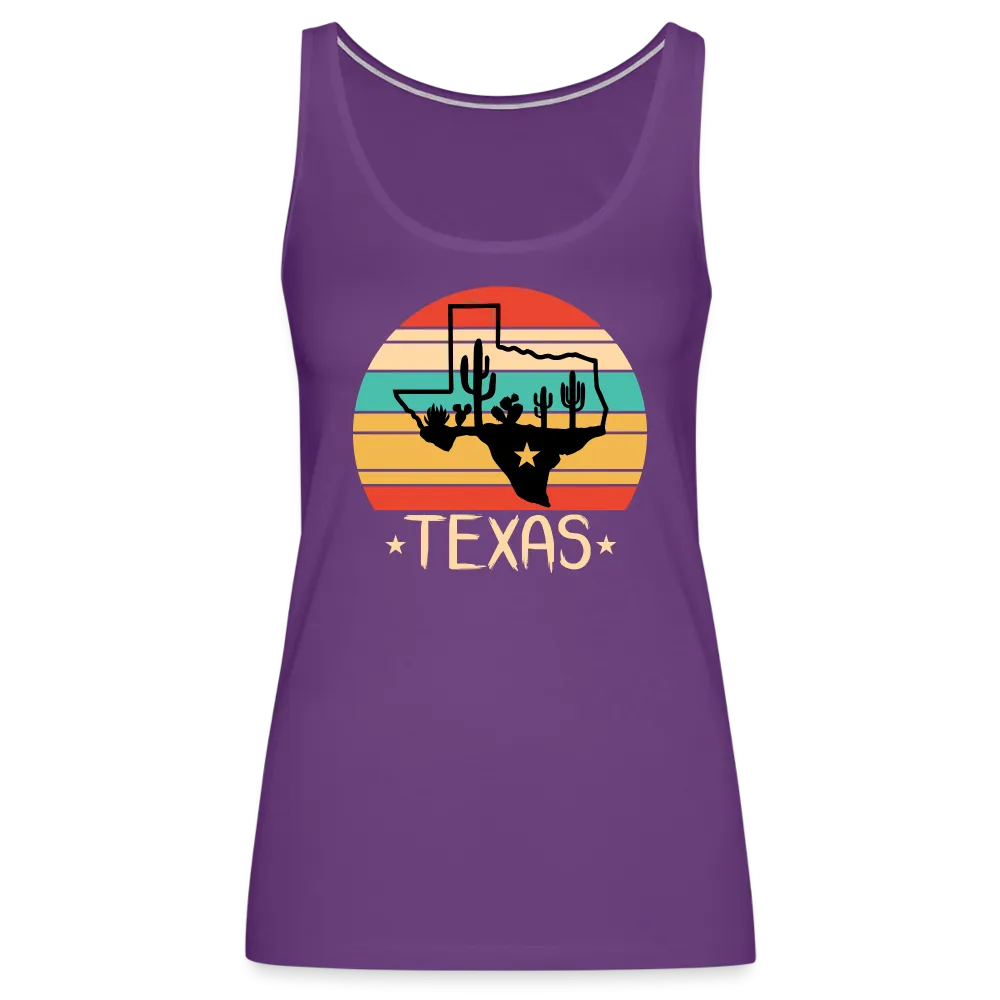 Texan Oasis: Premium Women's Tank Top with Texas Outline and Cactus Design