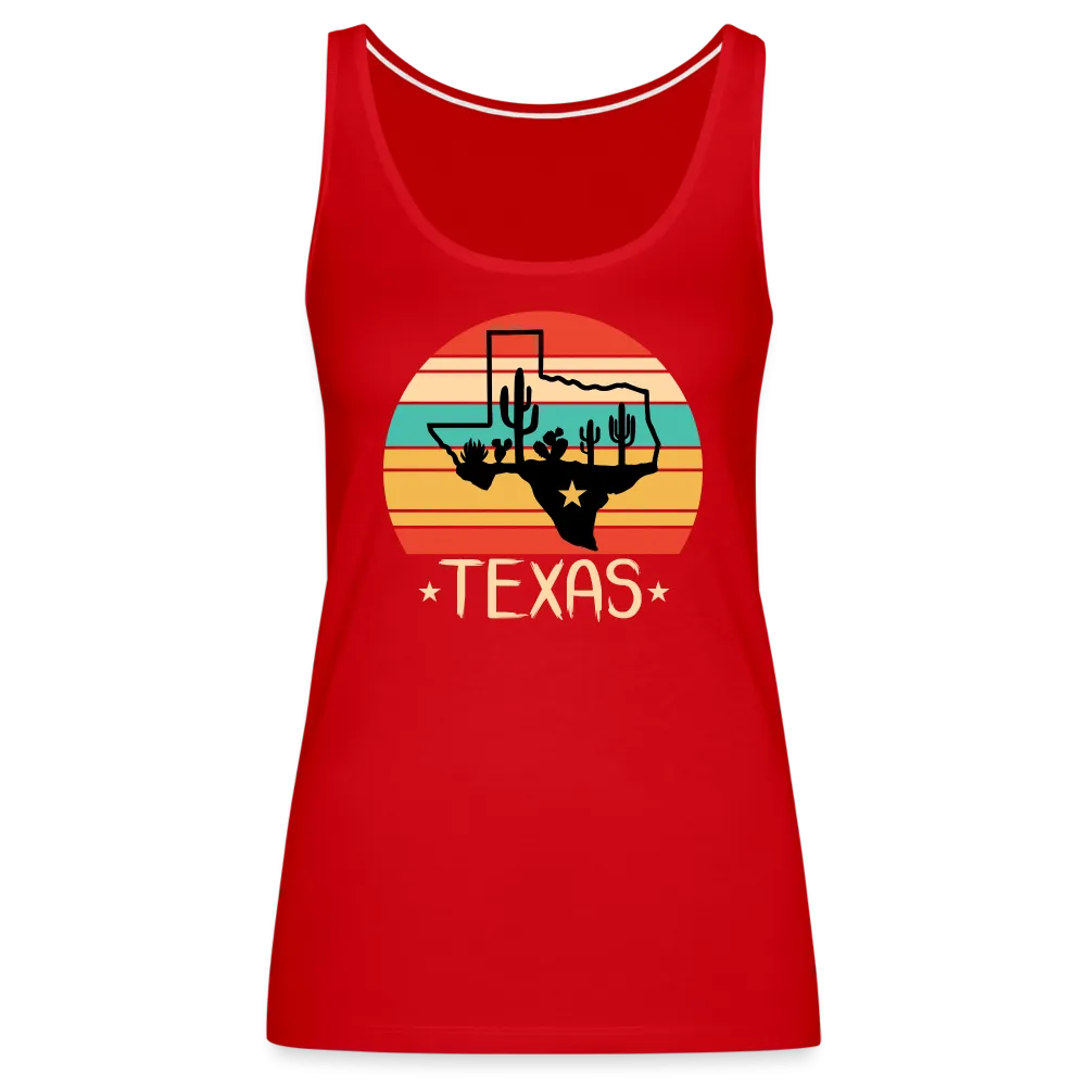 Texan Oasis: Premium Women's Tank Top with Texas Outline and Cactus Design